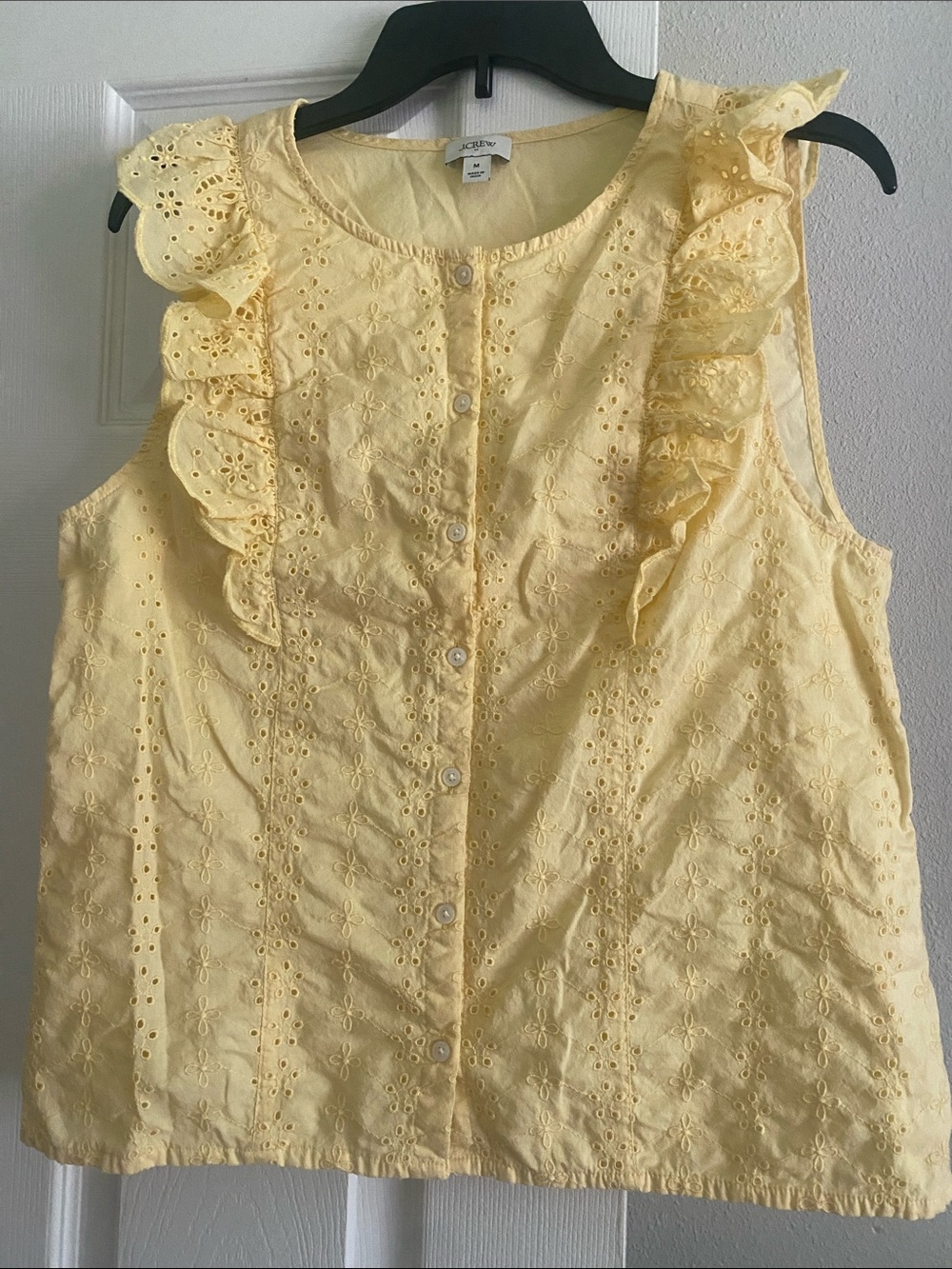 J. Crew Pale Yellow Eyelet Ruffle Button-Front Camisole